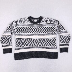 Lucky Brand Tribal Fair Isle Knit Sweater Size Large Black